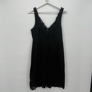 Illusion Black Nylon Slip Dress Lace Classic Size 34
